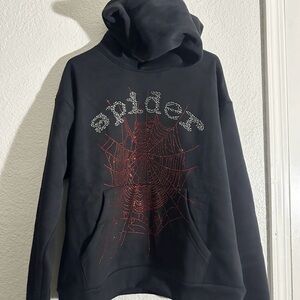 Black Rhinestones Spider Men's Hoodie